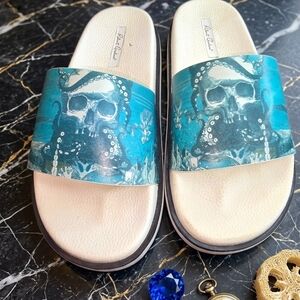 Robert Graham Teal Skull Octopus Slide Sandals